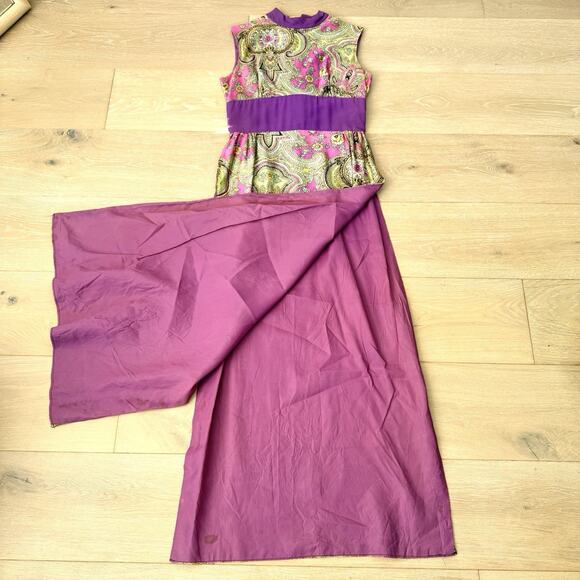 Vintage 60’s Paisley High Neck Psychedelic Maxi Dress Top Party Funky Mod - Picture 4 of 10